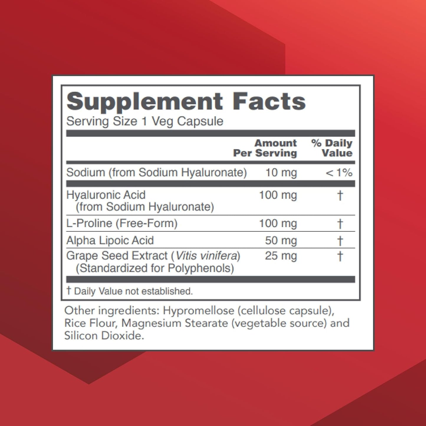 Protocol Hyaluronic Acid Supplement for Skin, Joints, and Eyes - 100mg - Non-GMO & Kosher - 60 Veg Capsules