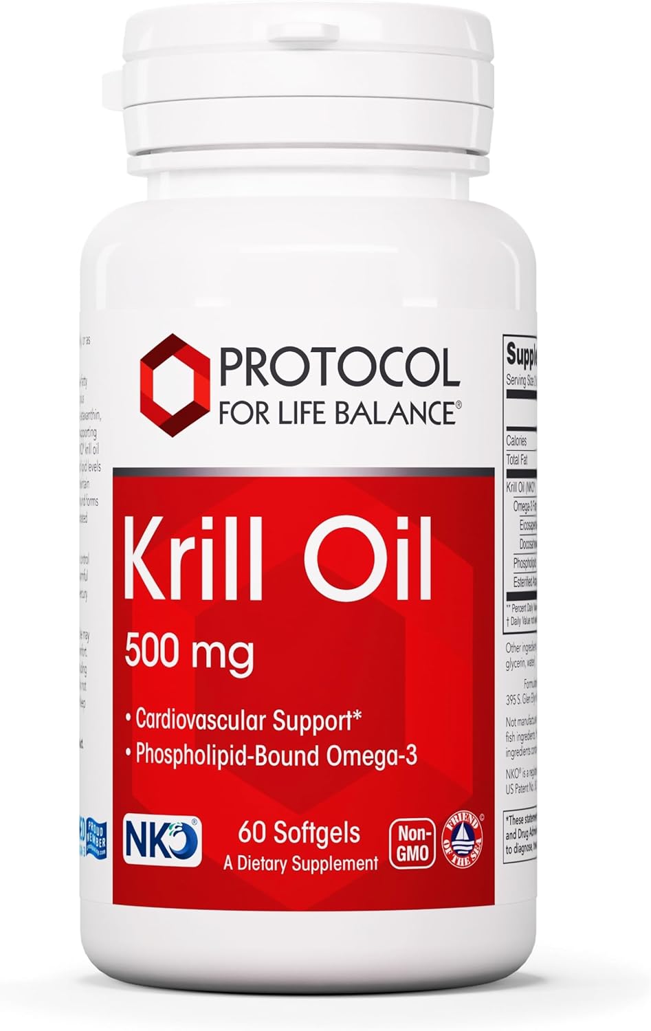 Protocol Krill Oil 500mg Softgels - Omega-3 Supplement with Astaxanthin - Heart, Brain, Joint Support - Non-GMO - 60 Count