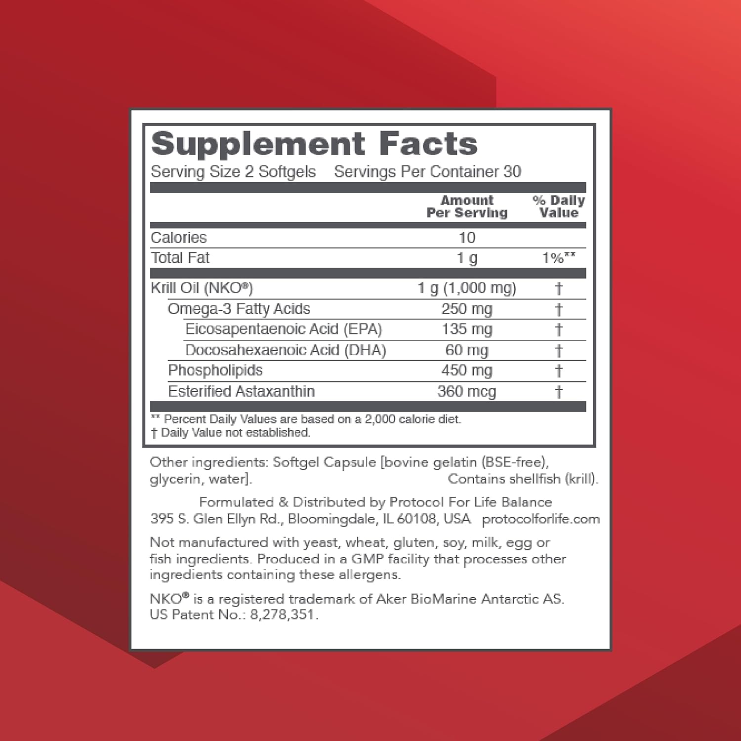 Protocol Krill Oil 500mg Softgels - Omega-3 Supplement with Astaxanthin - Heart, Brain, Joint Support - Non-GMO - 60 Count