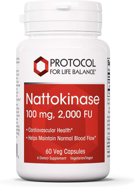 Protocol Nattokinase Supplement 100mg - Heart Health & Blood Circulation - Kosher & Dairy Free - 60 Veg Capsules
