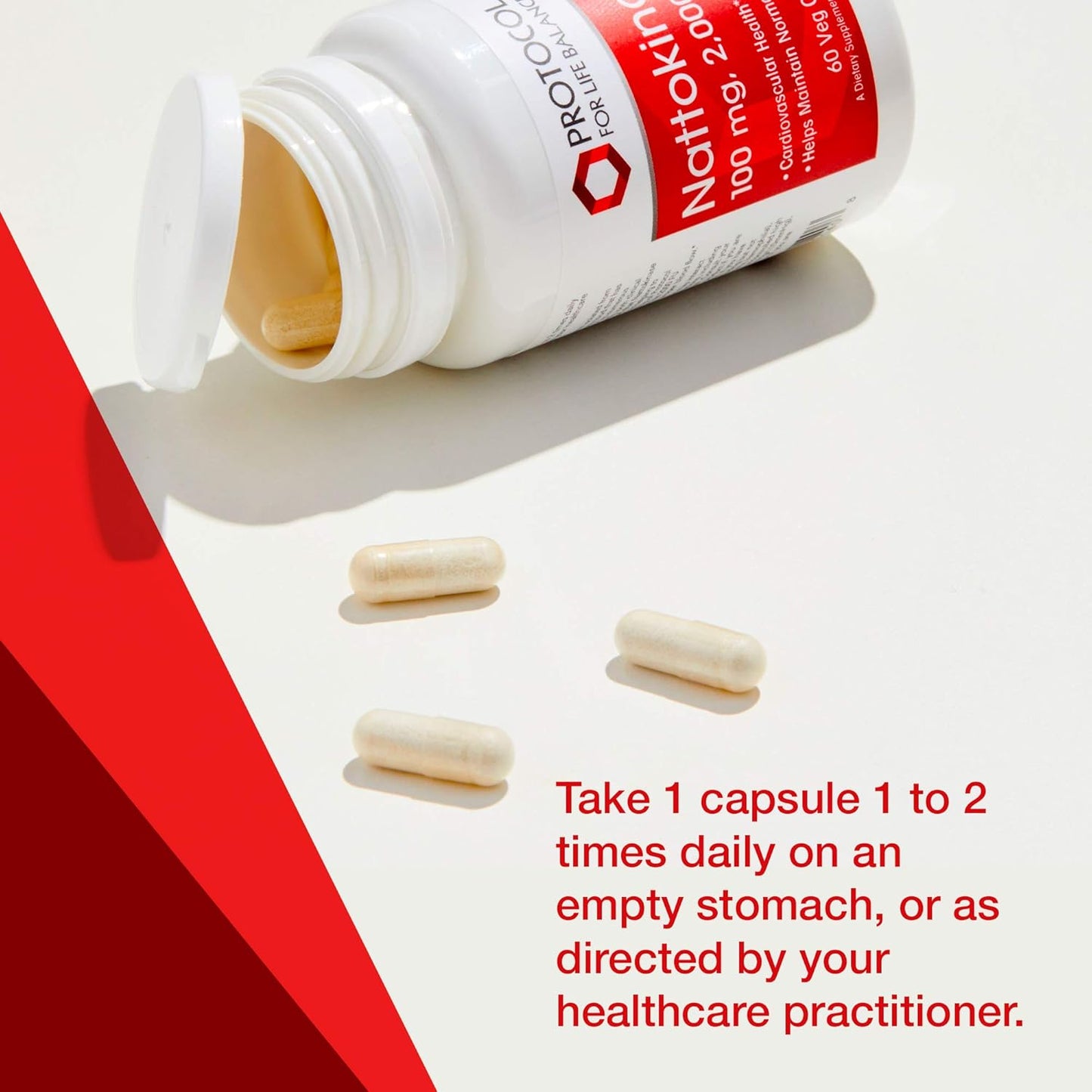 Protocol Nattokinase Supplement 100mg - Heart Health & Blood Circulation - Kosher & Dairy Free - 60 Veg Capsules