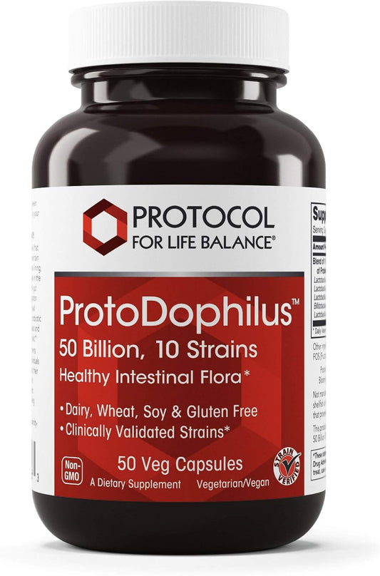 ProtoDophilus - 50 Billion CFU Probiotic Supplement for Digestive and Immune Health - 10 Strains, 50 Veg Capsules