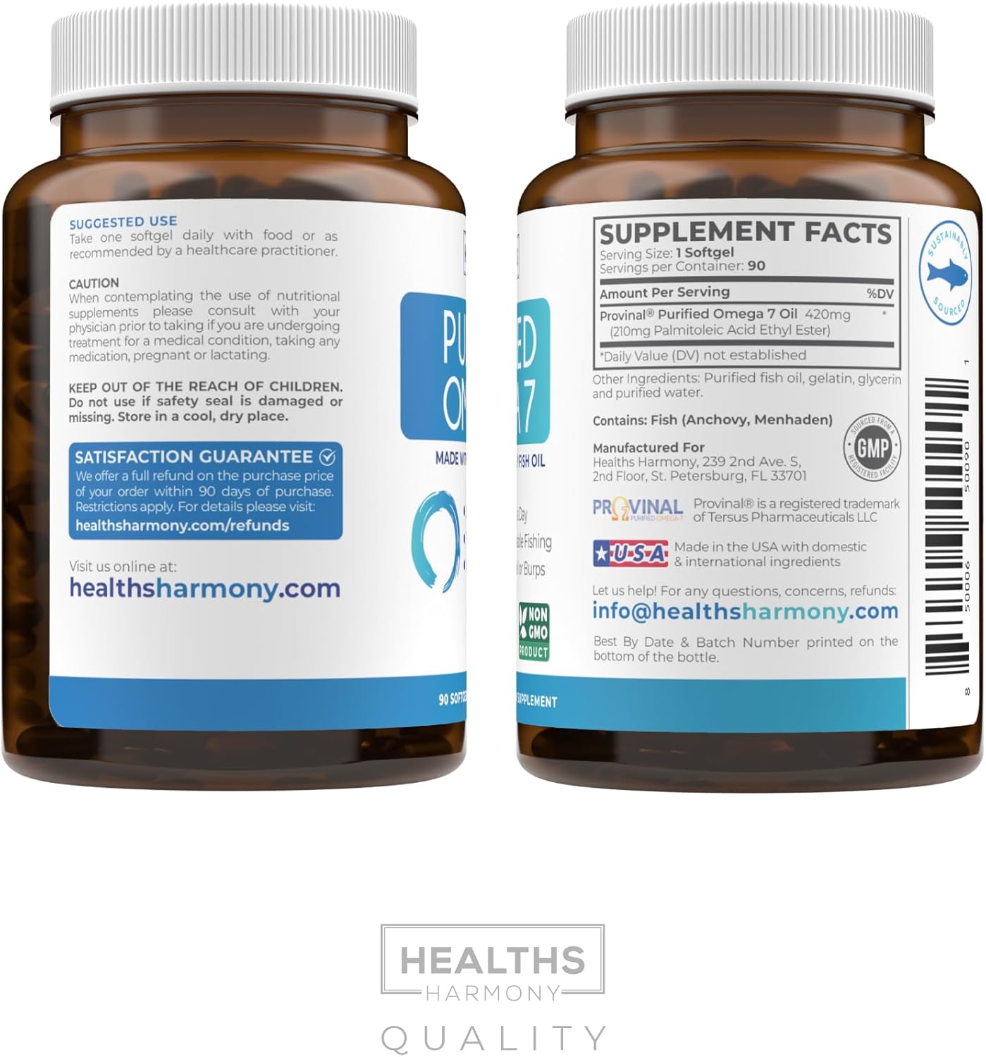 Provinal Omega 7 Softgels - Pure Peruvian Anchovy Fish Oil Supplement - Non-GMO & Gluten Free - 3 Month Supply of 90 Capsules