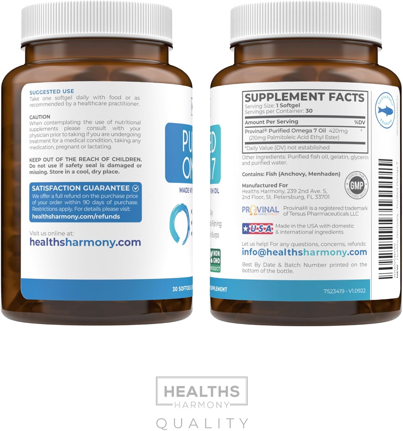 Provinal Omega 7 Softgels - Pure Peruvian Anchovy Fish Oil Supplement - Non-GMO & Gluten Free - 30 Capsules