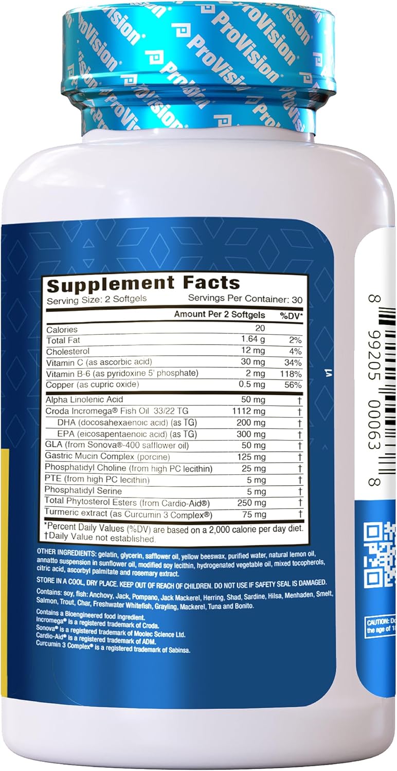 ProVision Omega 3 Dry Eye Supplements - Eye Vitamins with Omega 3 Fish Oil for Dry Eyes - 60 Softgels for Eye Support and Relief