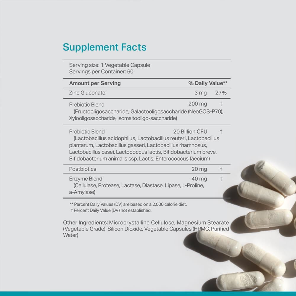 Provitalize 5-in-1 Probiotic Blend with Digestive Enzymes, Zinc, Postbiotic, Prebiotics for Gut Health - 60ct Softgels