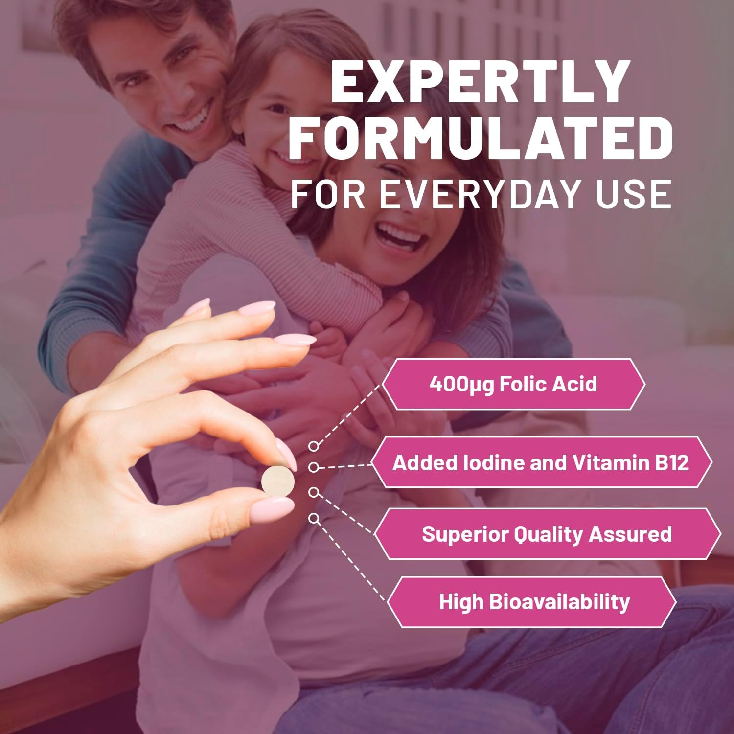 Prowise Healthcare Folic Acid+ 400mcg - Vegan Tablets with Vitamin B12 & Iodine for Pregnancy Care - Made in UK by Prowise