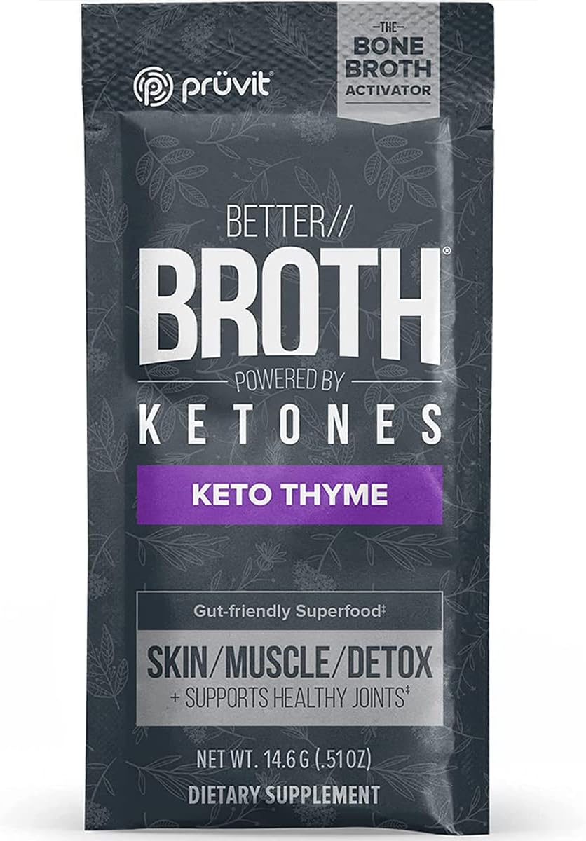 Pruvit Better Broth Keto Thyme for Joint Support, Muscle Recovery, Skin, and Hair - 20 Count Pack