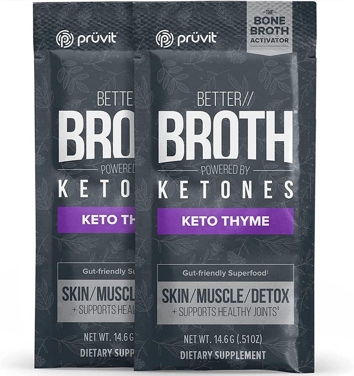 Pruvit Better Broth Keto Thyme for Joint Support, Muscle Recovery, Skin, and Hair - 20 Count Pack