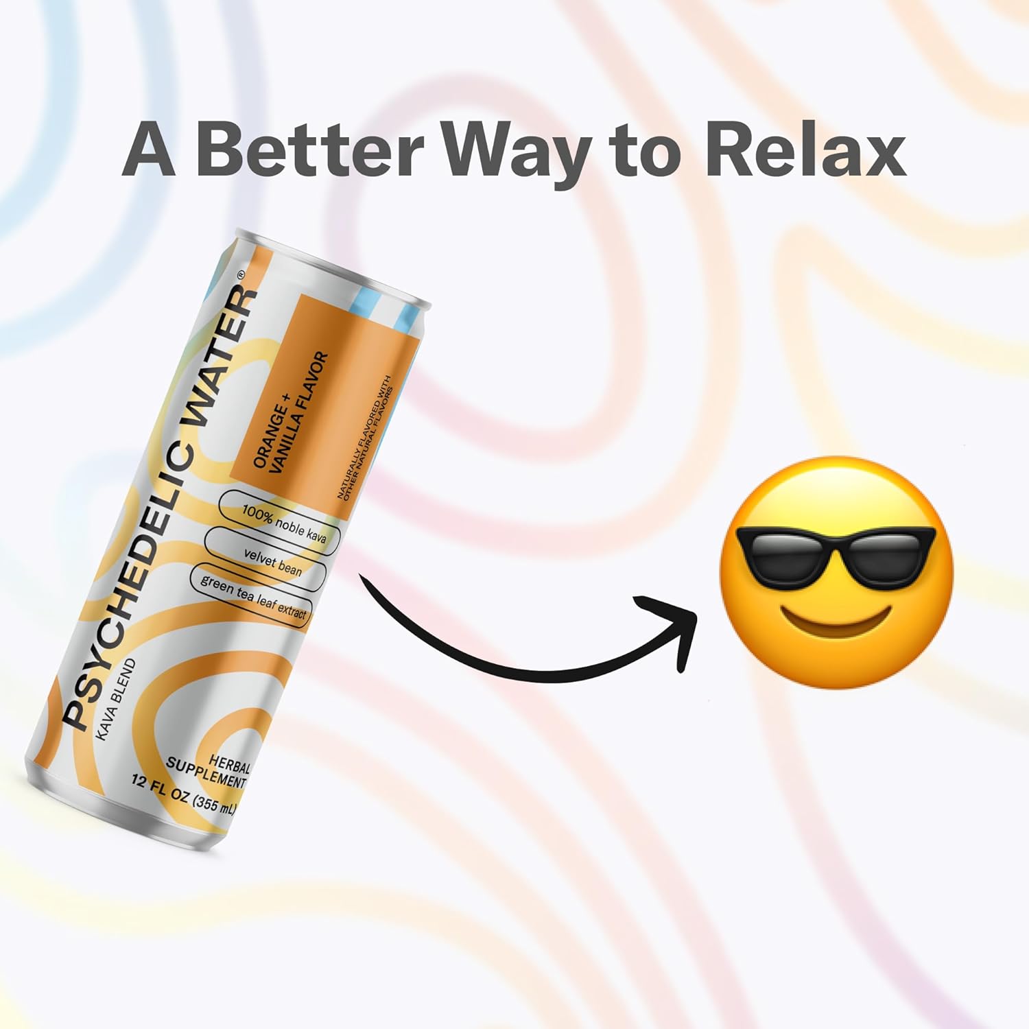 Psychedelic Water Mixed Pack: Mood-Enhancing Relaxation Drink with Calming Kava and Mucuna Pruriens - Gluten-Free, Low Calorie, Non-Alcoholic Adaptogen Mocktails - 8 Cans