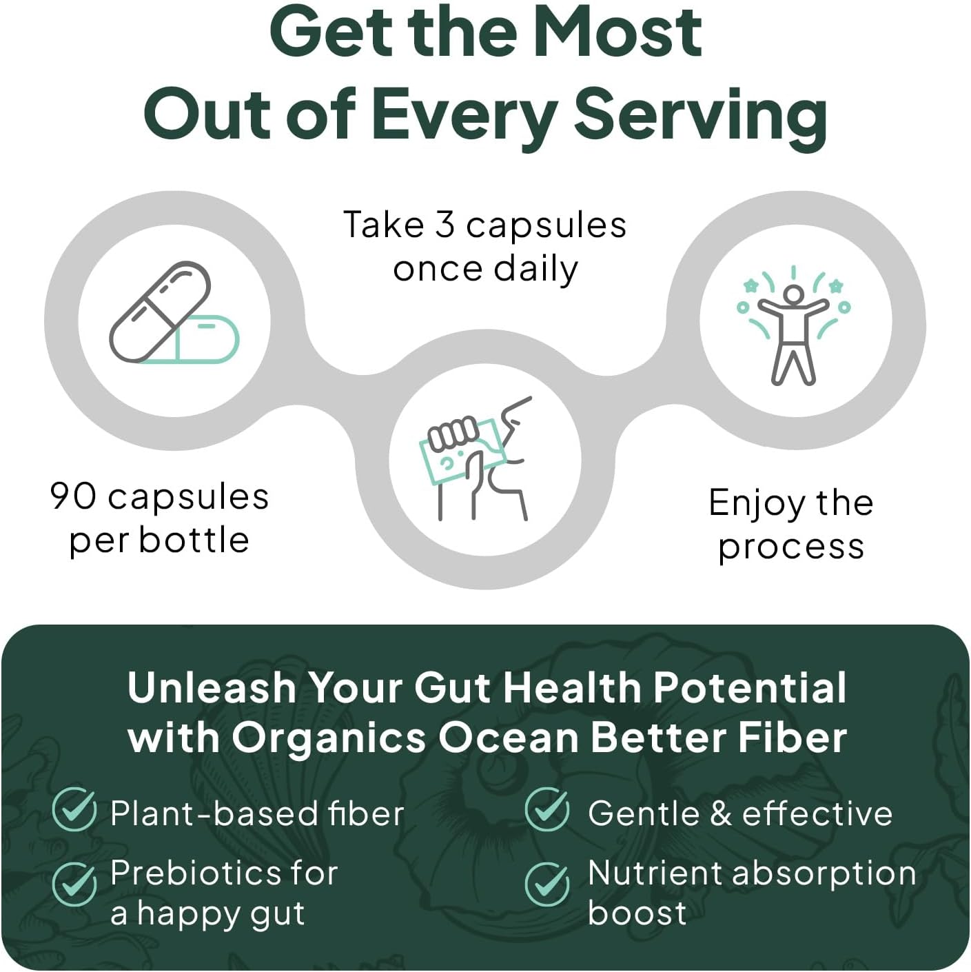 Psyllium and Slippery Elm Daily Fiber Supplement for Smooth Bowel Movements - 3 Bottles of Organics Ocean Better Fiber