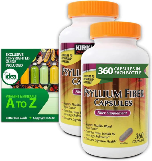 Psyllium Fiber Supplement Bundle for Digestive Health - 360 Capsules (2 Pack) with Vitamins & Minerals - A to Z Digestive Support Guide