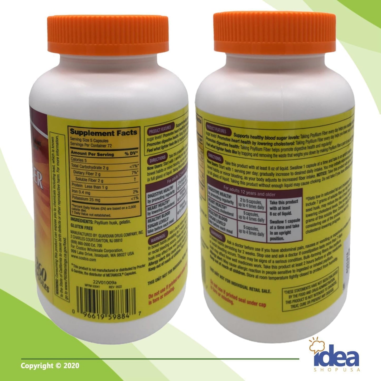 Psyllium Fiber Supplement Bundle for Digestive Health - 360 Capsules (2 Pack) with Vitamins & Minerals - A to Z Digestive Support Guide