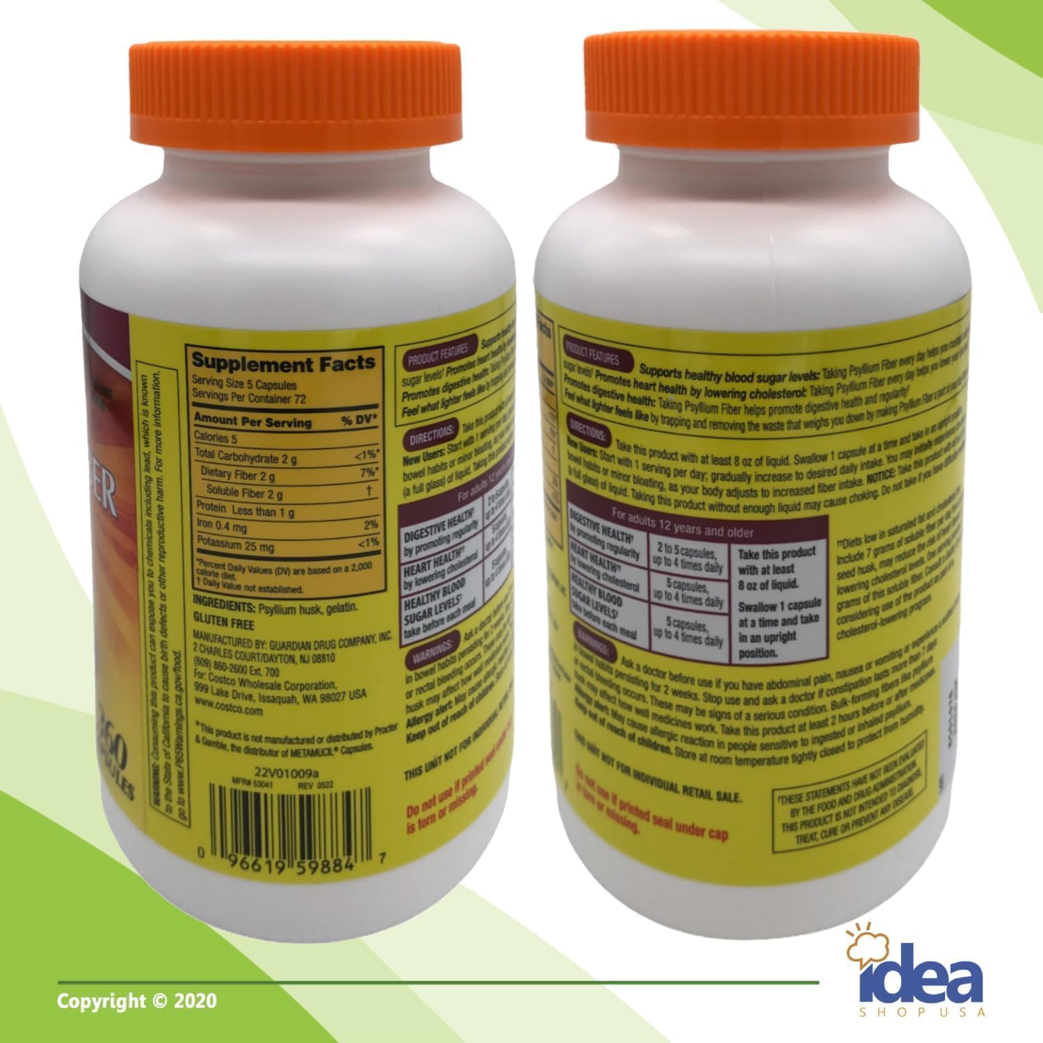 Psyllium Fiber Supplement Bundle for Digestive Health - 360 Capsules (2 Pack) with Vitamins & Minerals - A to Z Digestive Support Guide