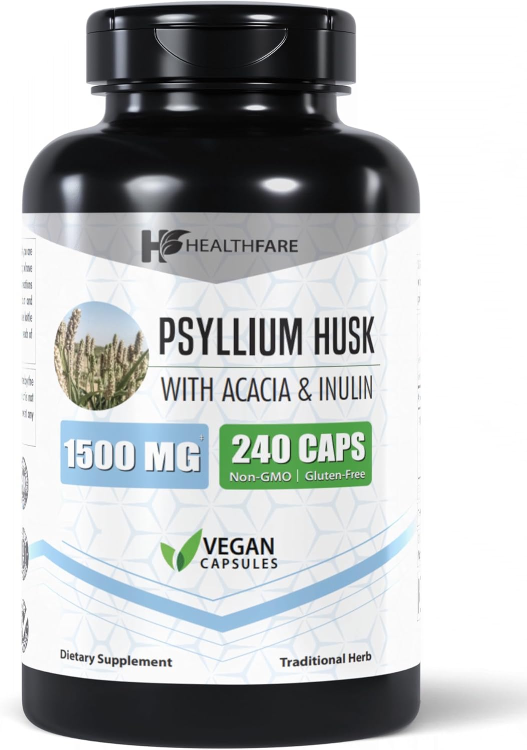 Psyllium Husk Capsules 1500mg - 240 Veg Capsules for High Fiber, Gluten-Free & Non-GMO Healthfare Supplement
