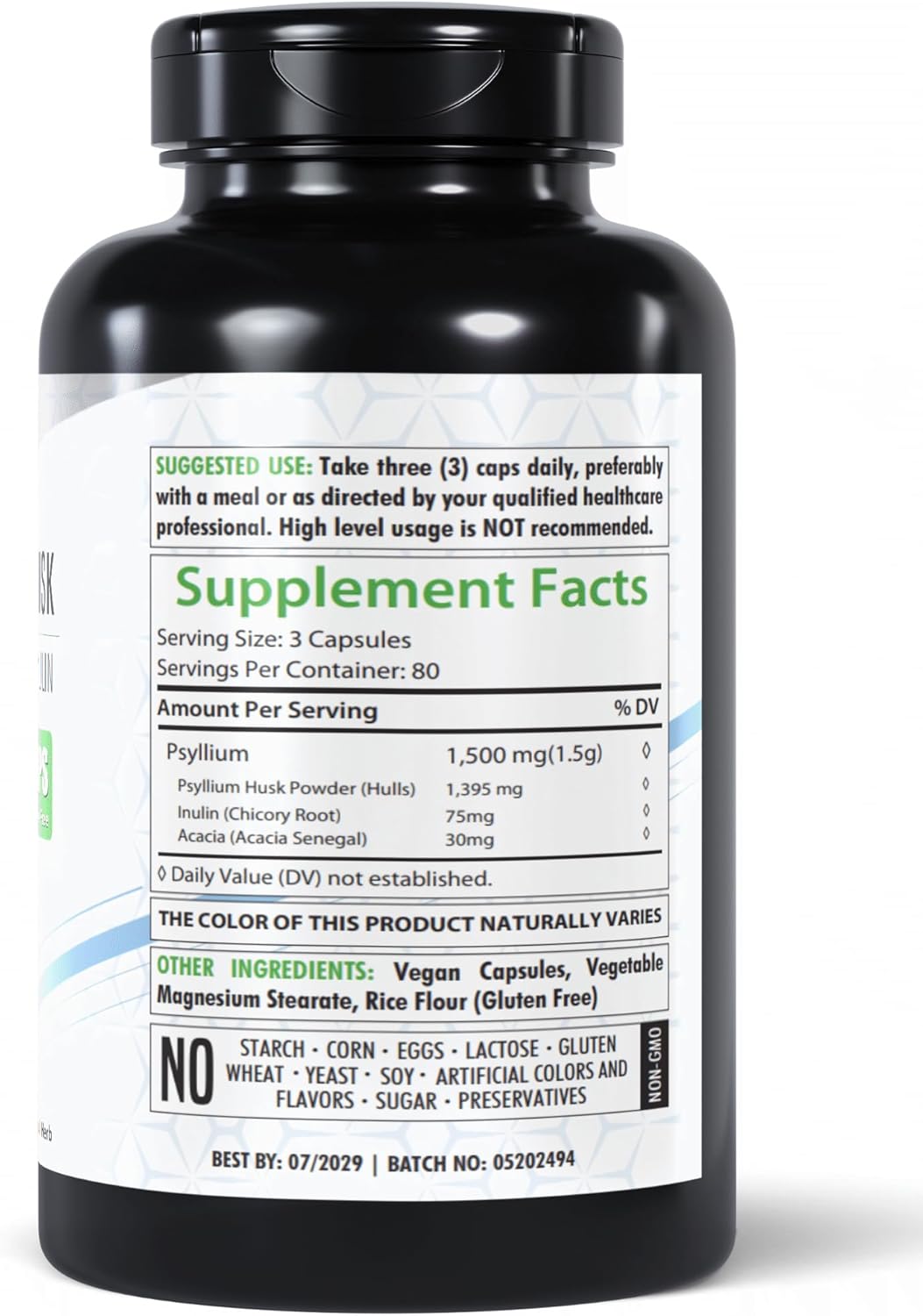 Psyllium Husk Capsules 1500mg - 240 Veg Capsules for High Fiber, Gluten-Free & Non-GMO Healthfare Supplement