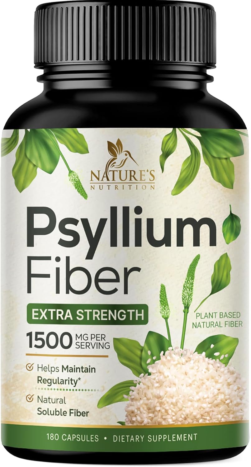 Psyllium Husk Capsules 1500mg for Digestion & Regularity - 180 Vegan Capsules