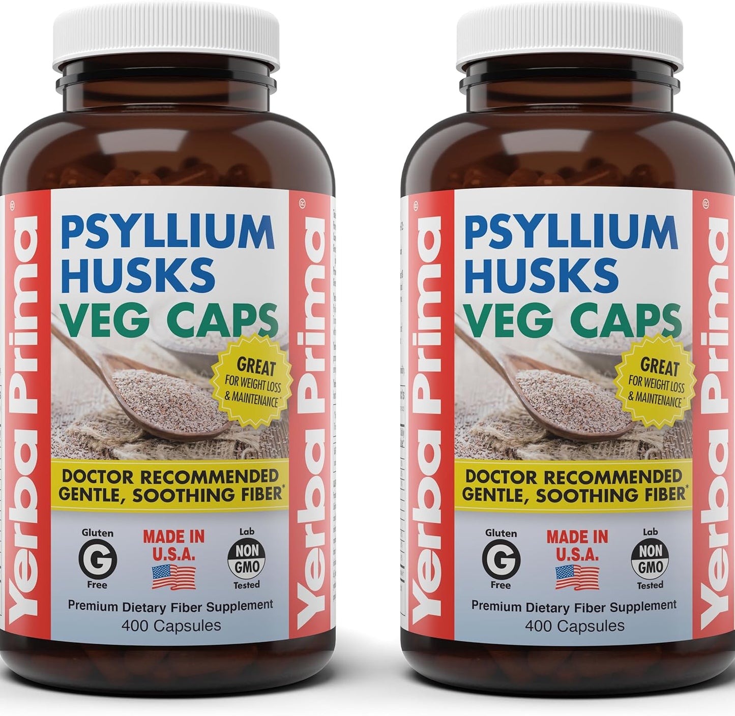 Psyllium Husk Capsules 625mg - 400 Count (Pack of 2) - Vegan, Non-GMO, Gluten Free - Colon Cleanser and Fiber Supplement for Gut Health