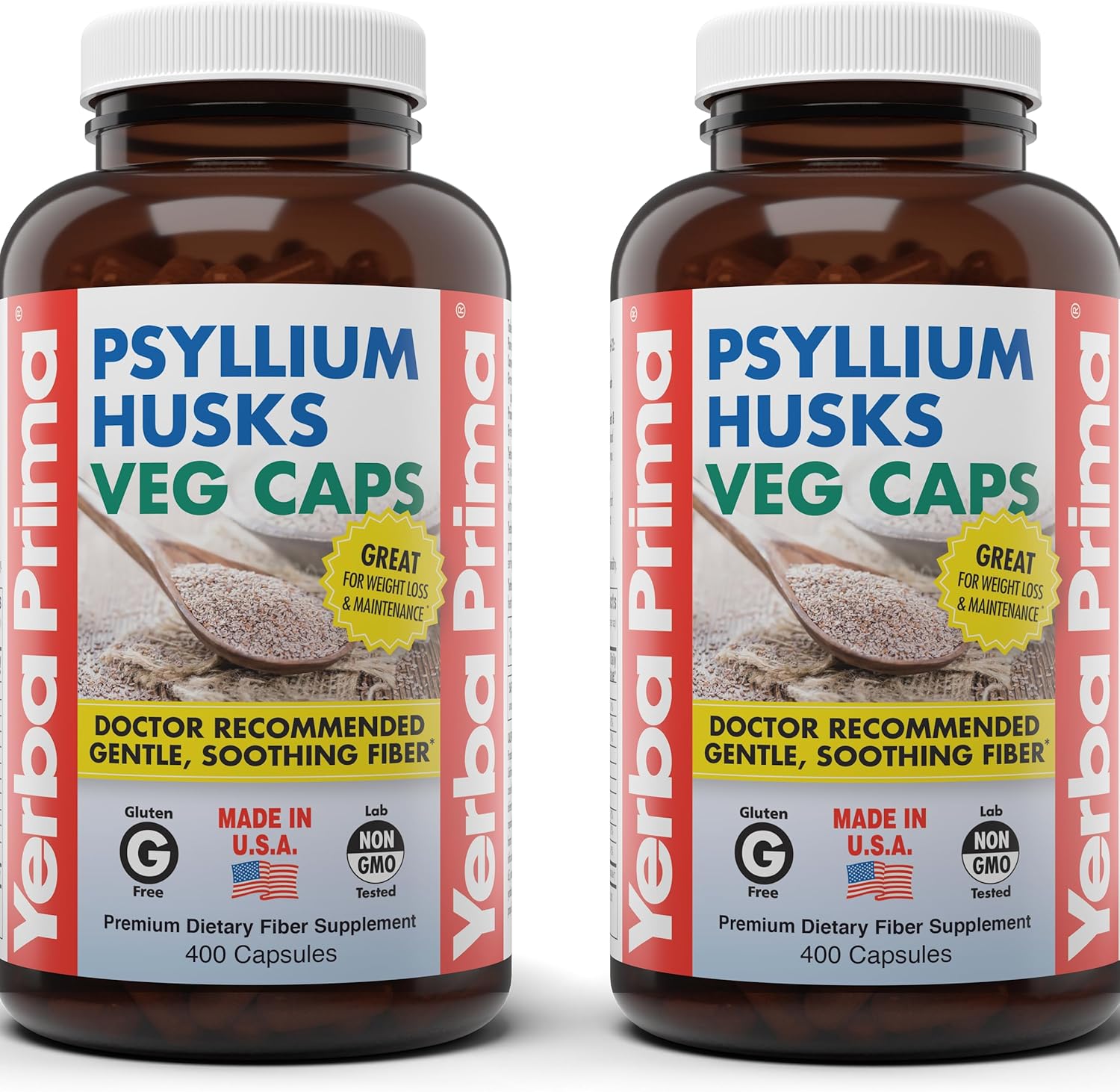 Psyllium Husk Capsules 625mg - 400 Count (Pack of 2) - Vegan, Non-GMO, Gluten Free - Colon Cleanser and Fiber Supplement for Gut Health