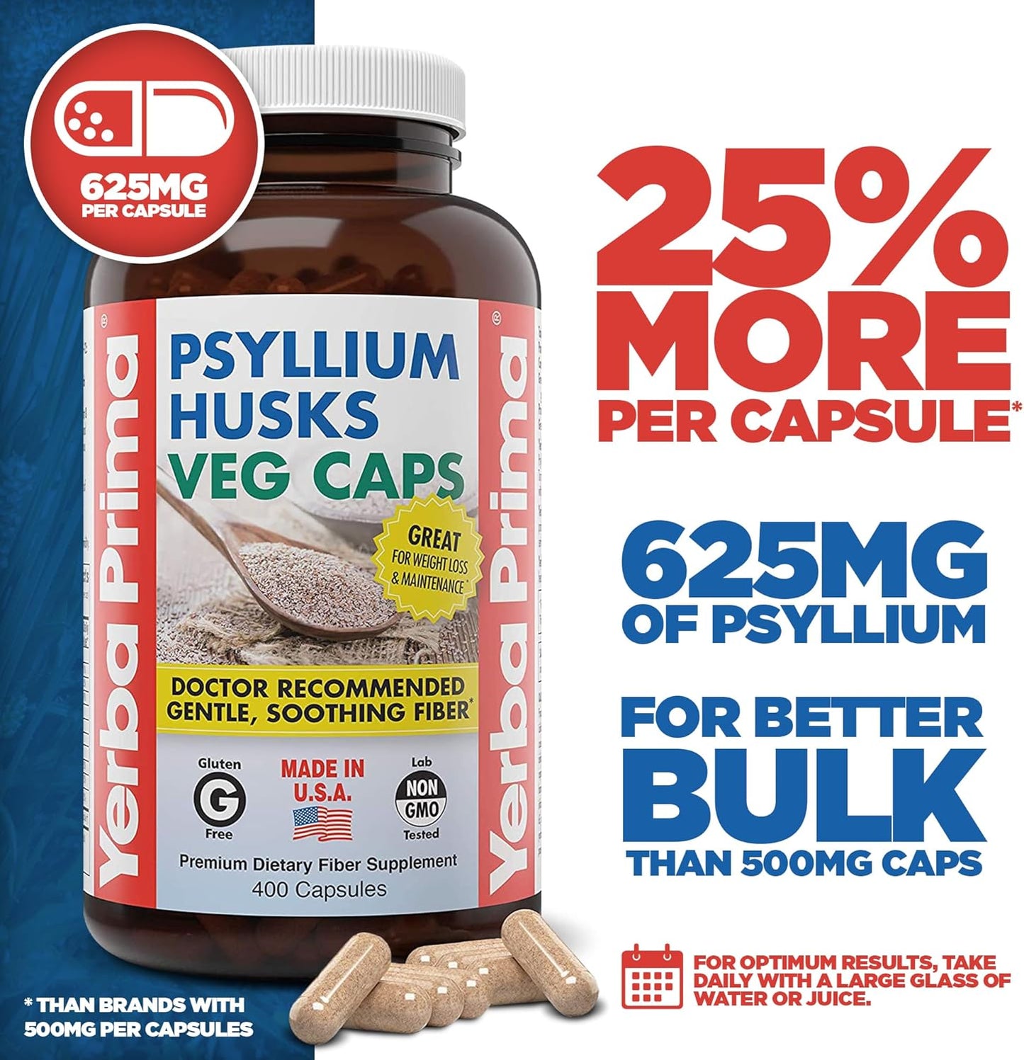 Psyllium Husk Capsules 625mg - 400 Count (Pack of 2) - Vegan, Non-GMO, Gluten Free - Colon Cleanser and Fiber Supplement for Gut Health