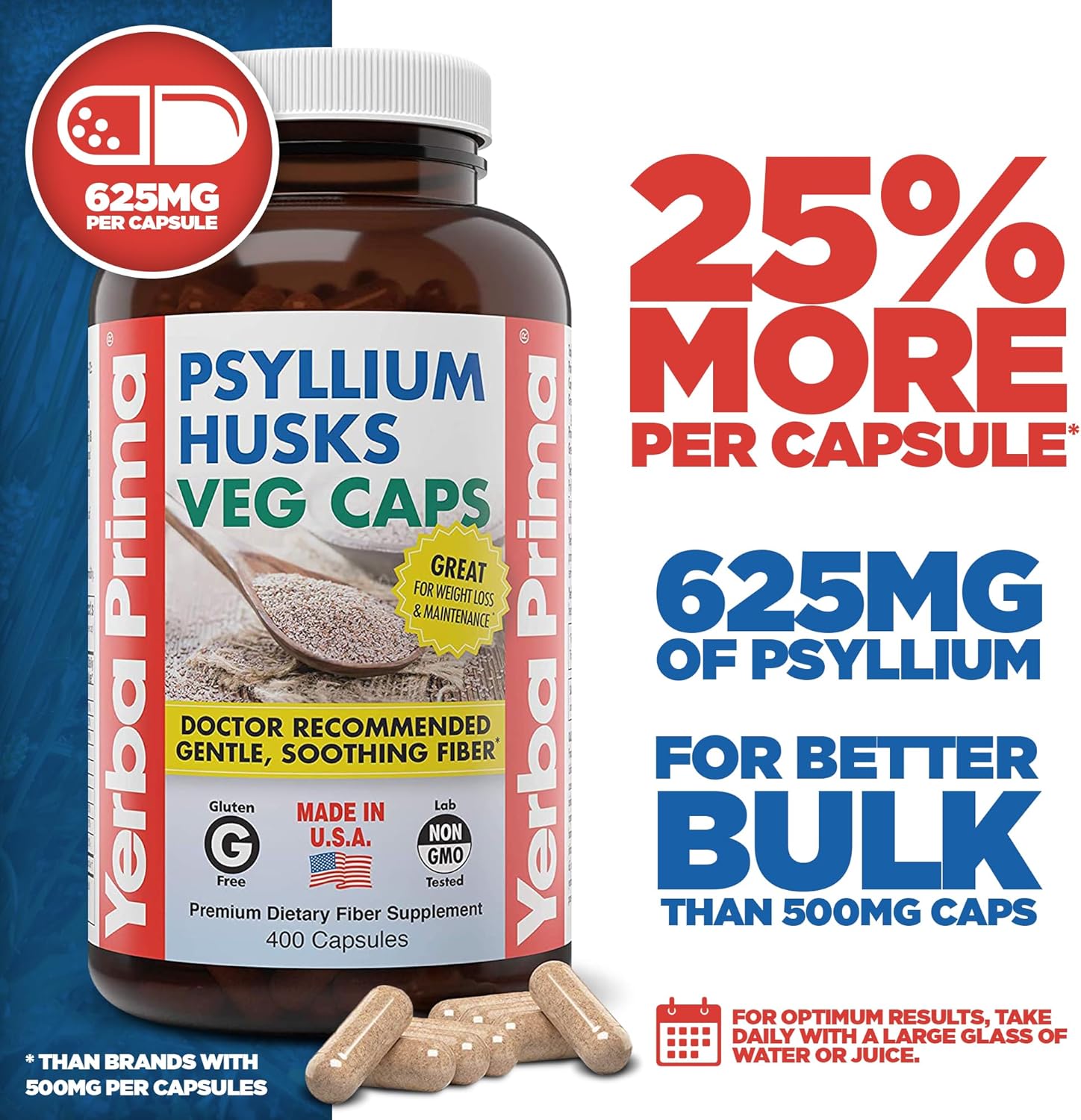 Psyllium Husk Capsules 625mg - 400 Count (Pack of 2) - Vegan, Non-GMO, Gluten Free - Colon Cleanser and Fiber Supplement for Gut Health