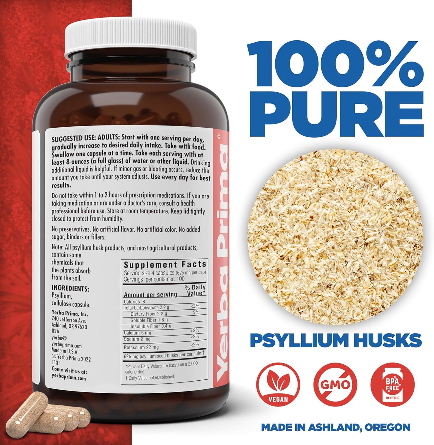 Psyllium Husk Capsules 625mg - 400 Count (Pack of 2) - Vegan, Non-GMO, Gluten Free - Colon Cleanser and Fiber Supplement for Gut Health