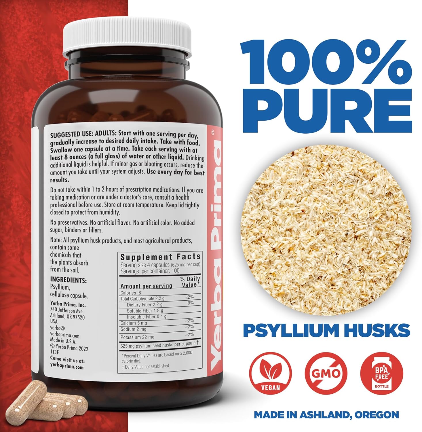 Psyllium Husk Capsules 625mg - 400 Count (Pack of 2) - Vegan, Non-GMO, Gluten Free - Colon Cleanser and Fiber Supplement for Gut Health