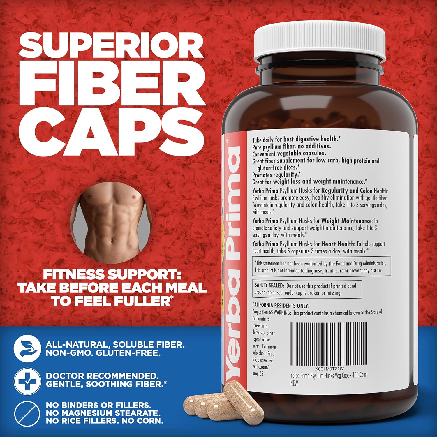 Psyllium Husk Capsules 625mg - 400 Count (Pack of 2) - Vegan, Non-GMO, Gluten Free - Colon Cleanser and Fiber Supplement for Gut Health