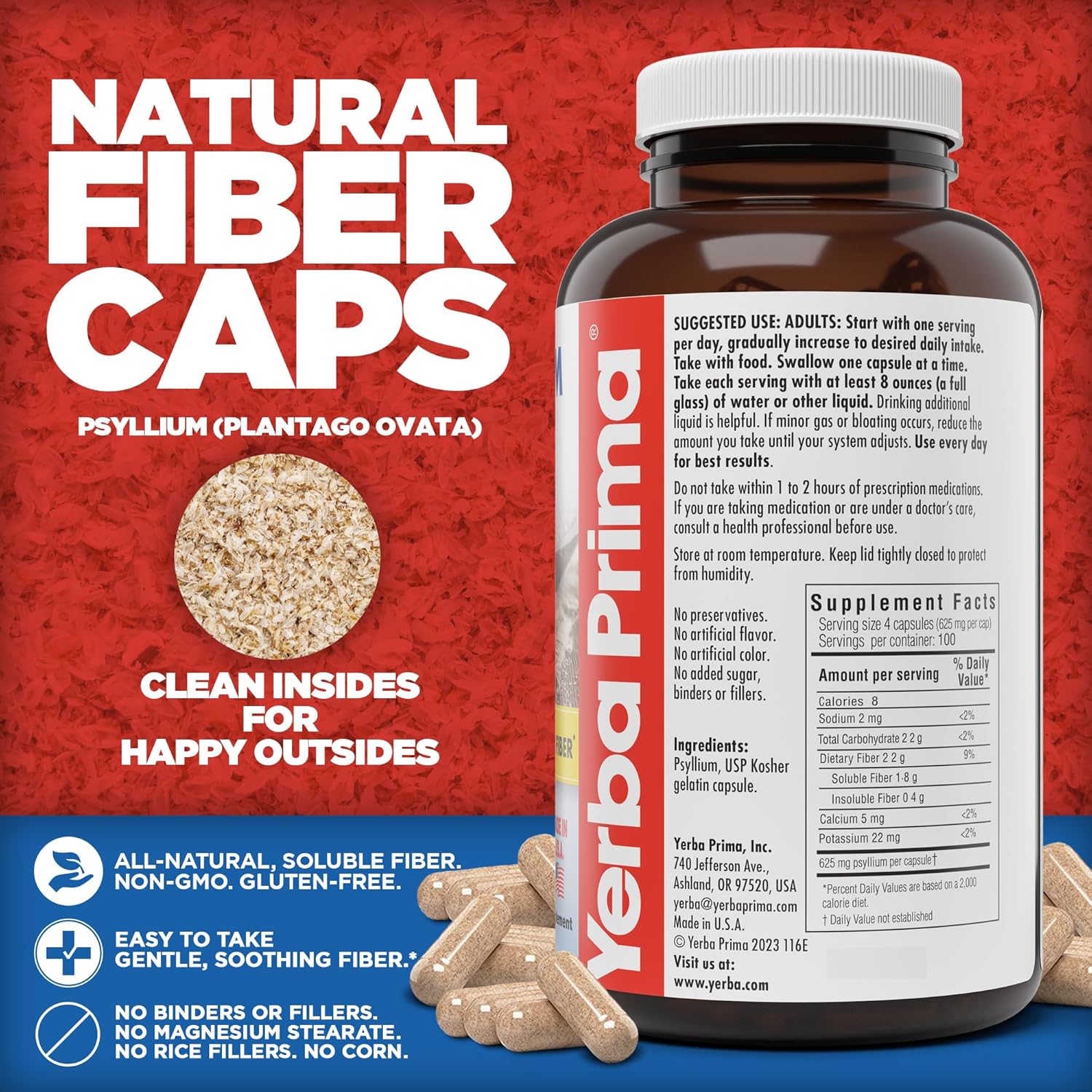 Psyllium Husk Capsules 625mg - 400ct - Natural Fiber Supplement for Men & Women - Digestive Regularity Support