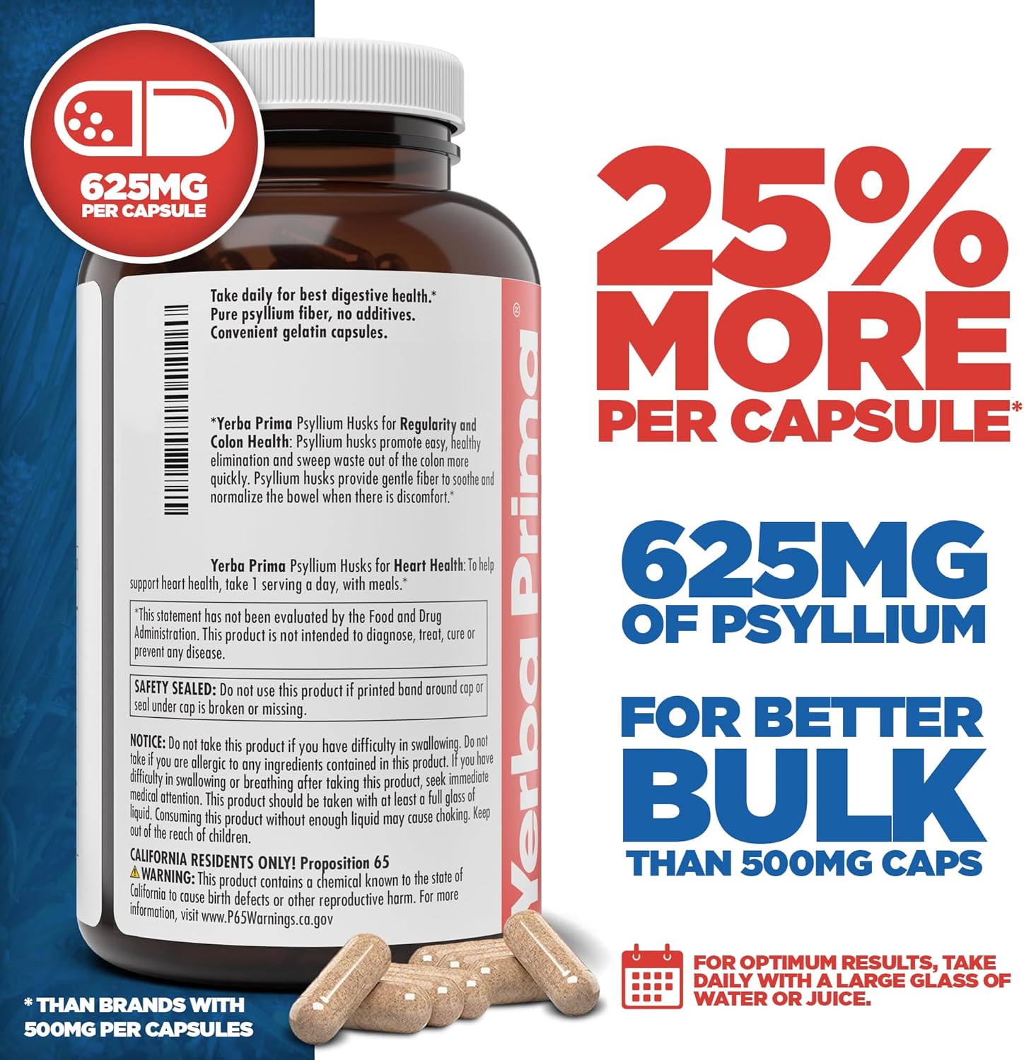 Psyllium Husk Capsules 625mg - 400ct - Natural Fiber Supplement for Men & Women - Digestive Regularity Support