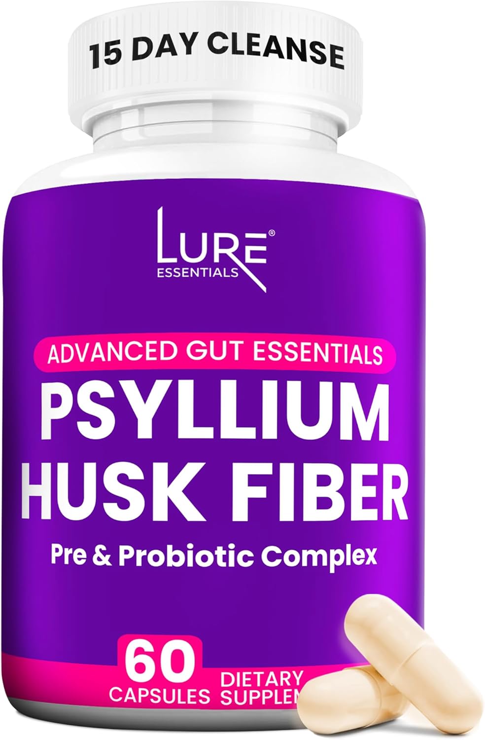 Psyllium Husk Capsules for Colon Cleanse - Natural Prebiotic and Probiotic Fiber Supplement
