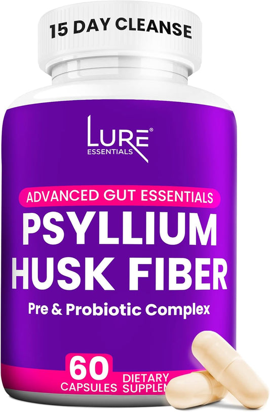 Psyllium Husk Capsules for Colon Cleanse - Natural Prebiotic and Probiotic Fiber Supplement