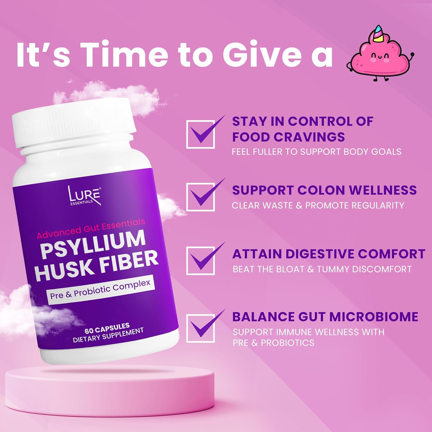 Psyllium Husk Capsules for Colon Cleanse - Natural Prebiotic and Probiotic Fiber Supplement