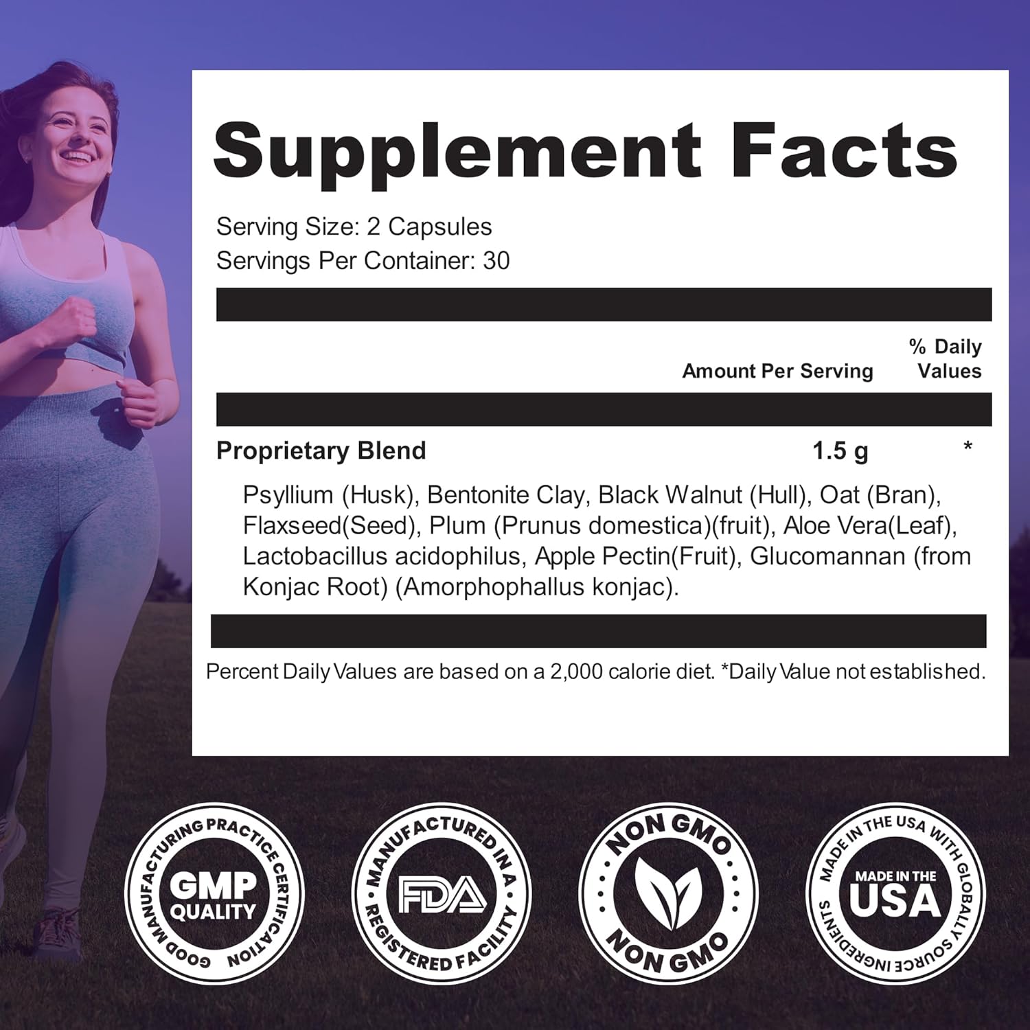 Psyllium Husk Capsules for Colon Cleanse - Natural Prebiotic and Probiotic Fiber Supplement