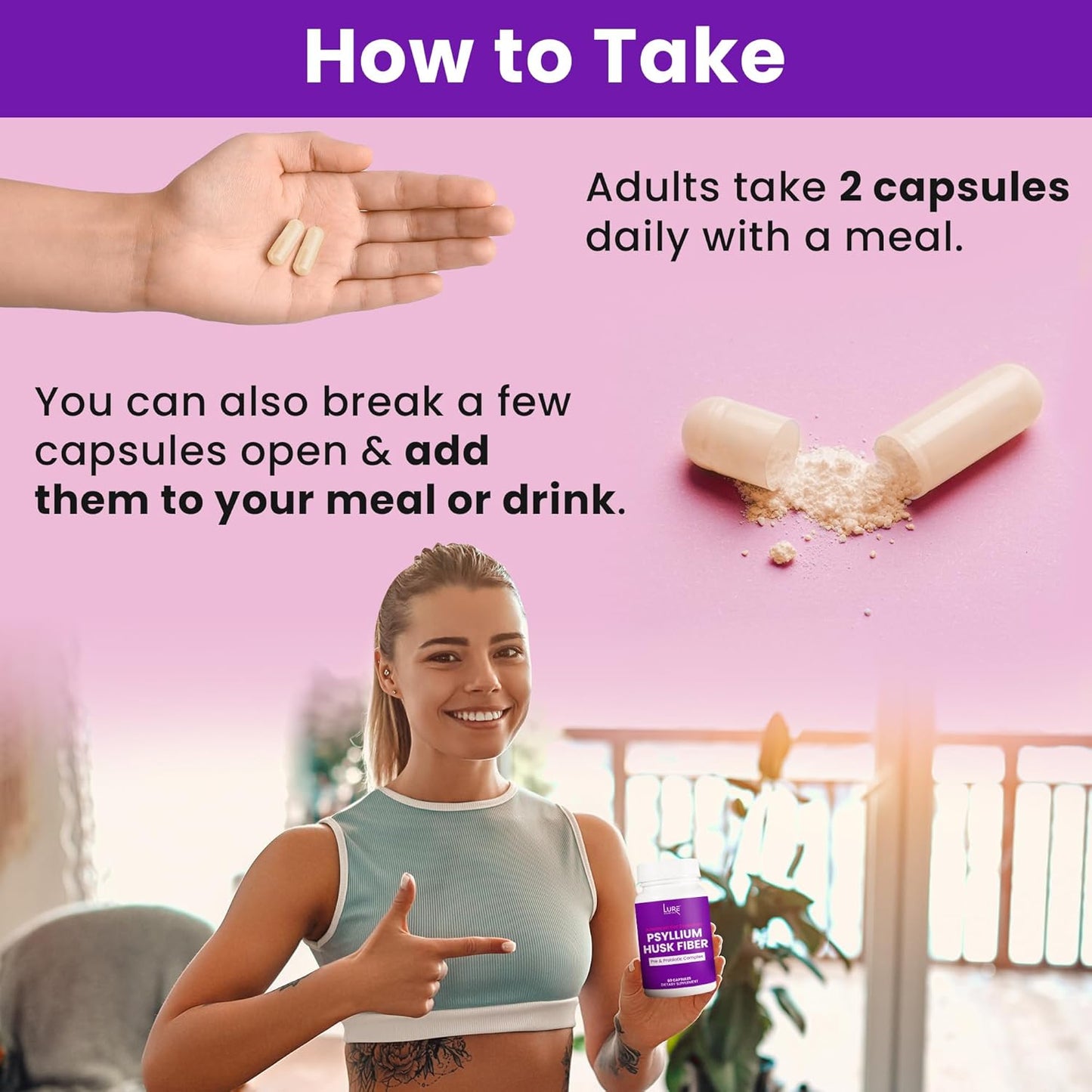 Psyllium Husk Capsules for Colon Cleanse - Natural Prebiotic and Probiotic Fiber Supplement