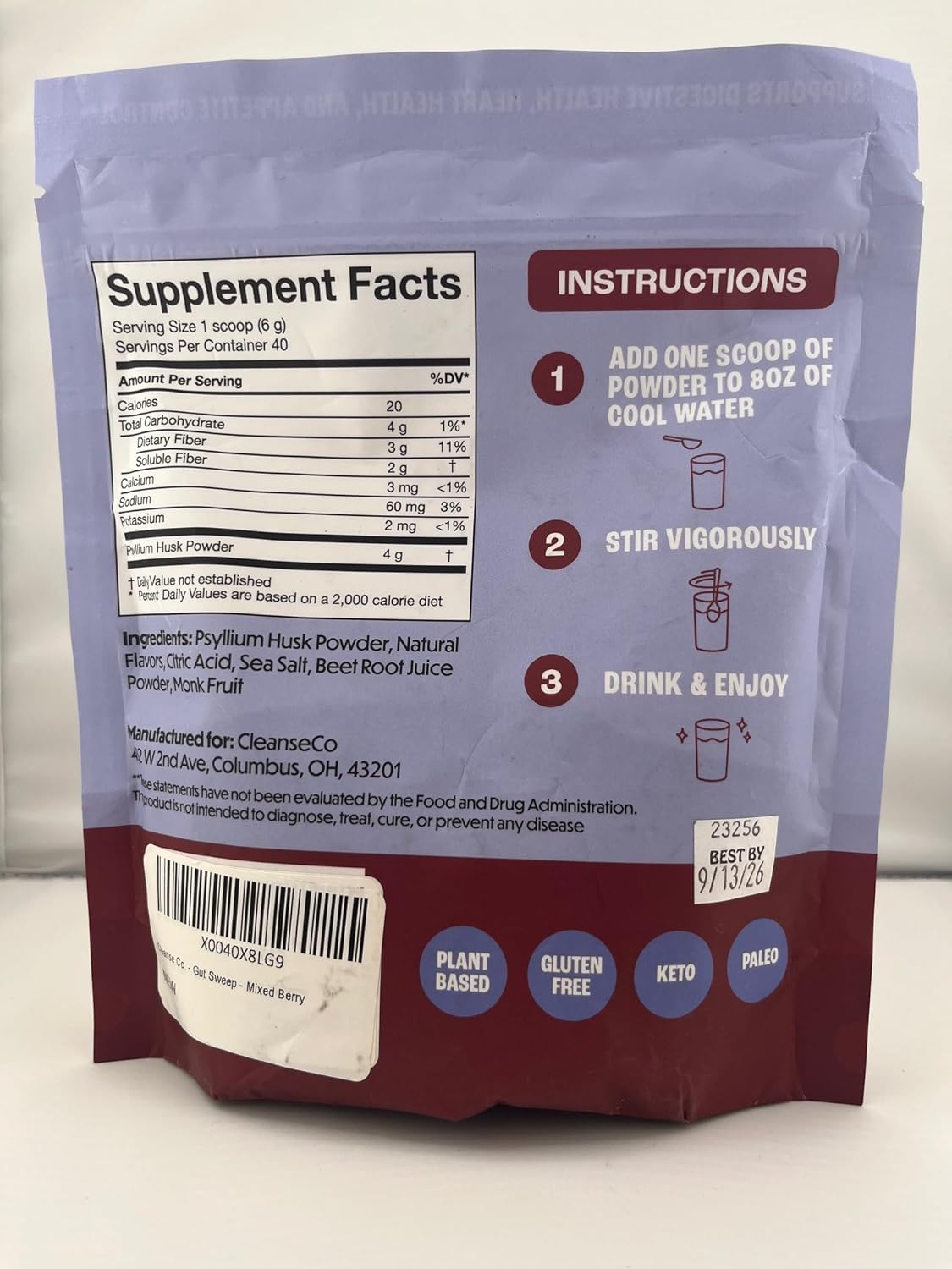 Psyllium Husk Fiber Daily Digestion Supplement for Appetite Control - Gluten Free, Plant Based, Keto & Paleo Friendly - Mixed Berry - 40 Servings