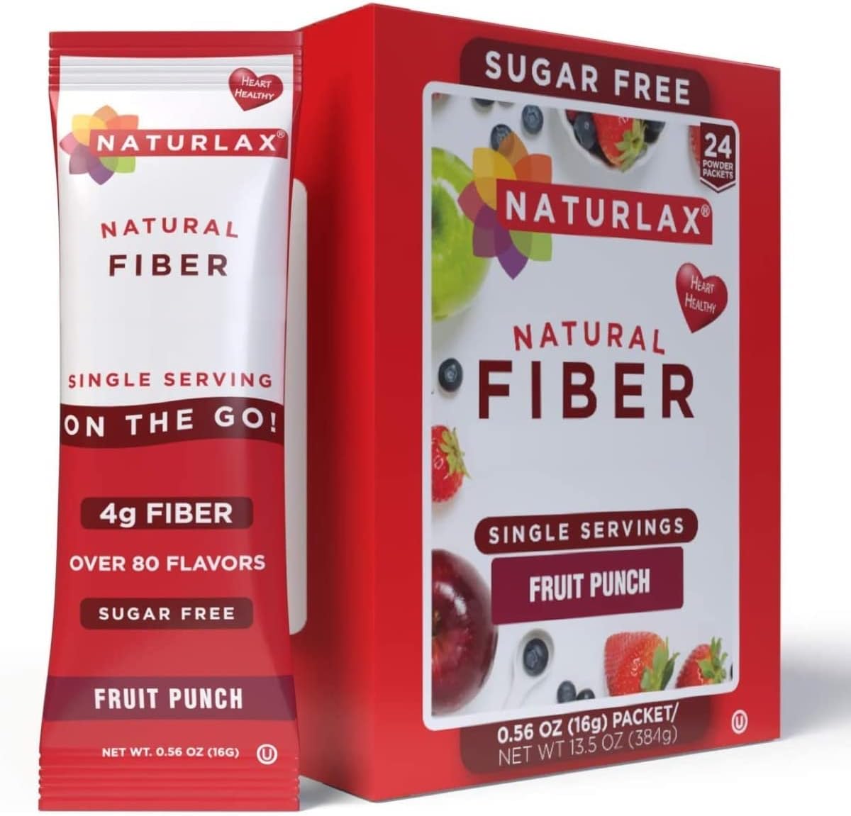 Psyllium Husk Fiber Packets - Naturlax Sugar-Free Fruit Punch Flavored, 24 Pack