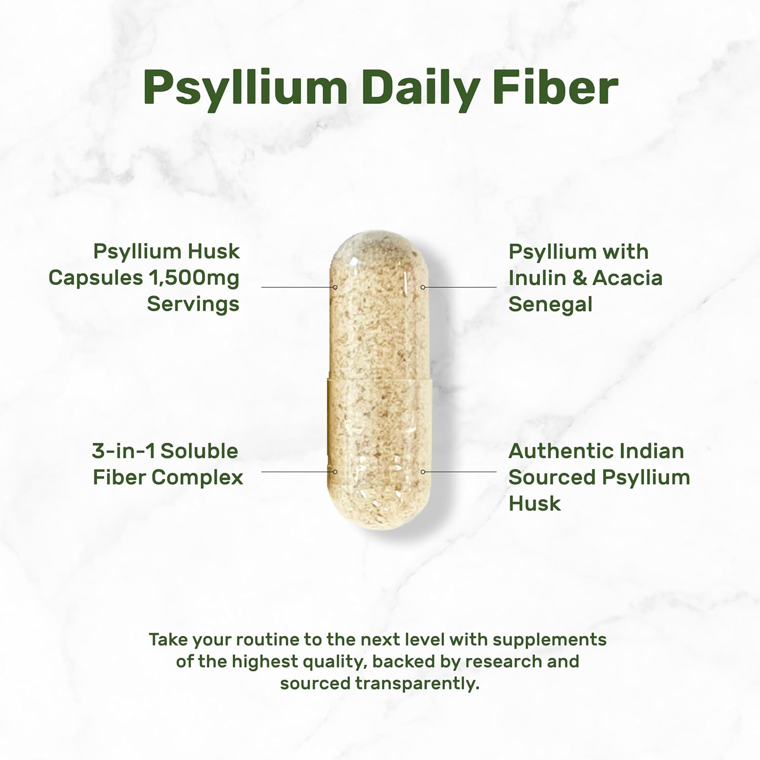 Psyllium Husk Fiber Supplement 1500mg, 300 Capsules - Inulin & Acacia Complex for Digestive Health - Plant Based, Non-GMO - Natural Soluble Fiber