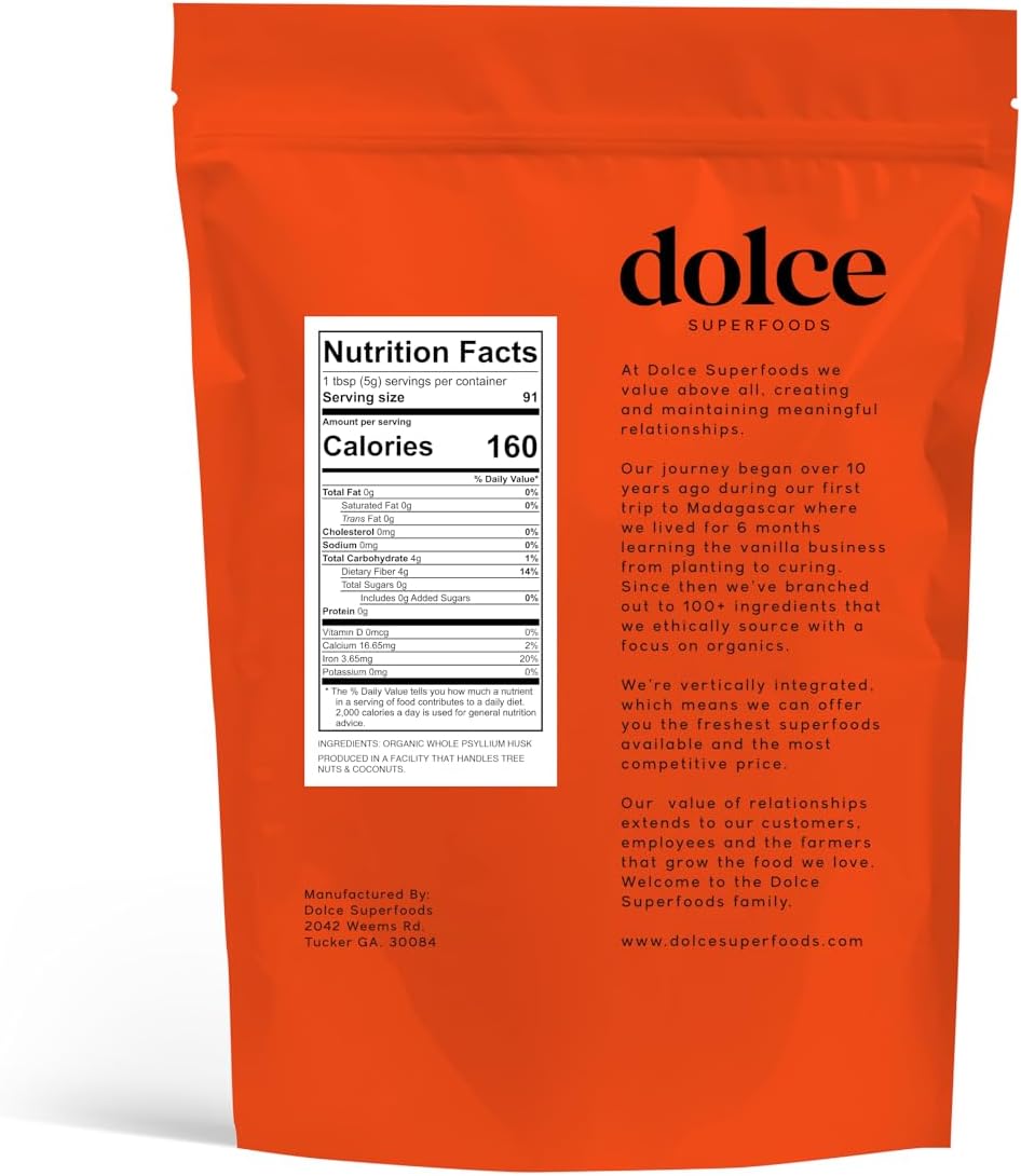 Psyllium Husk Fiber Supplement for Colon Health & Constipation Relief - Soluble Superfood for Baking, Smoothies, Cooking - 1 Pack