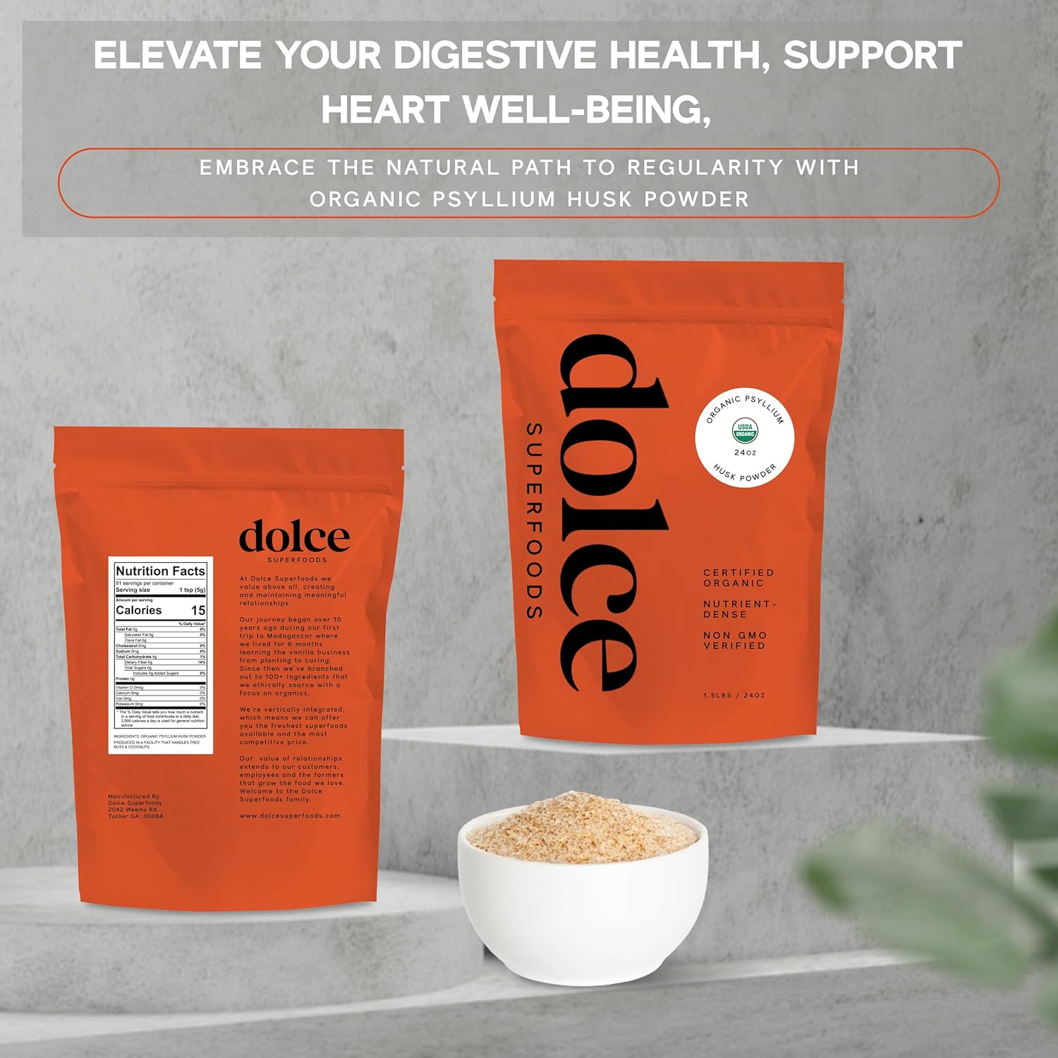 Psyllium Husk Fiber Supplement for Colon Health & Constipation Relief - Soluble Superfood for Baking, Smoothies, Cooking - 1 Pack