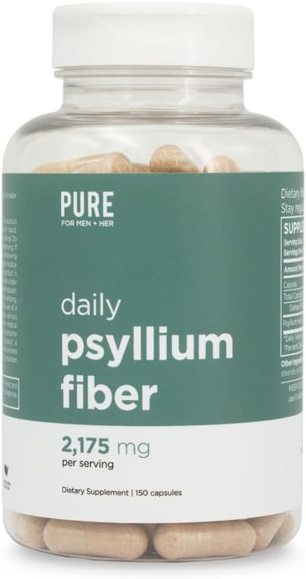 Psyllium Husk Fiber Supplement for Digestive Regularity & Gut Health | Pure for Men & Pure for Her | 2,175mg Per Serving, 150 Capsules
