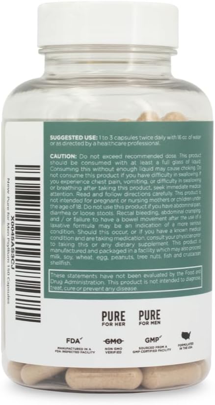Psyllium Husk Fiber Supplement for Digestive Regularity & Gut Health | Pure for Men & Pure for Her | 2,175mg Per Serving, 150 Capsules