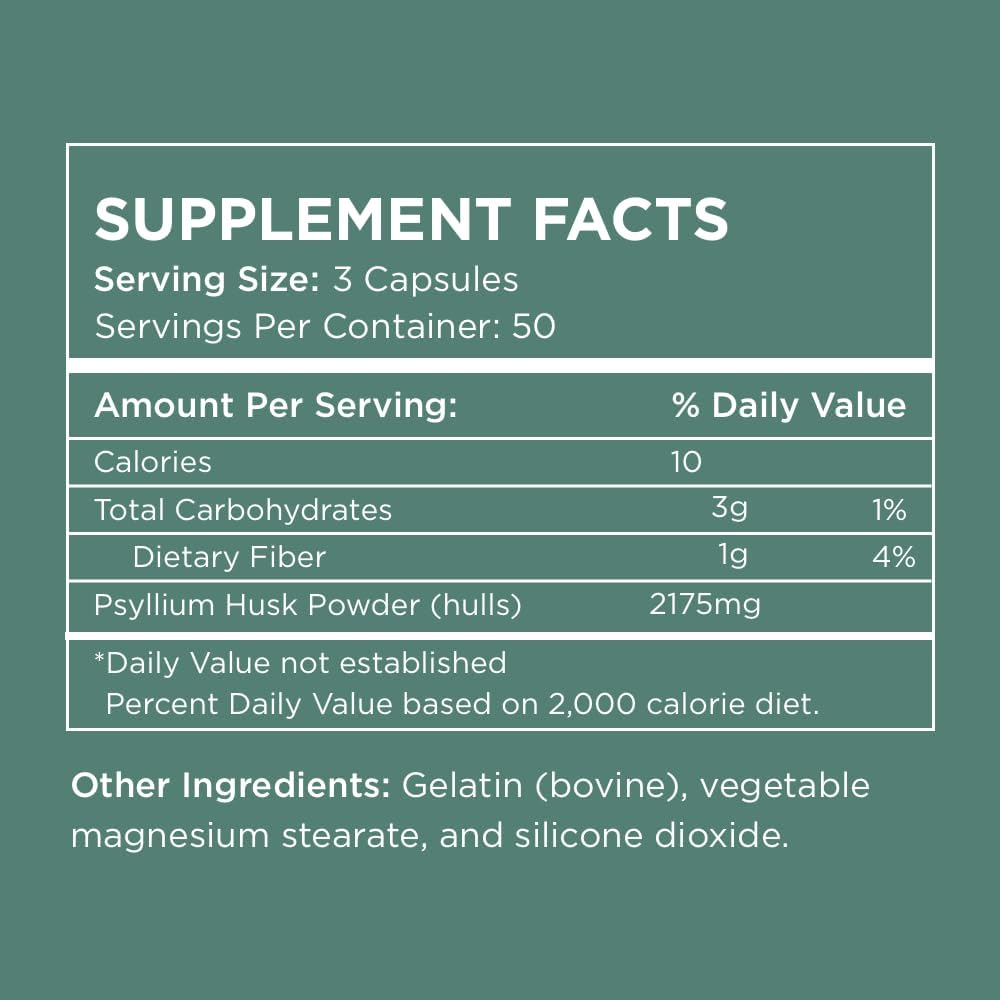 Psyllium Husk Fiber Supplement for Digestive Regularity & Gut Health | Pure for Men & Pure for Her | 2,175mg Per Serving, 150 Capsules