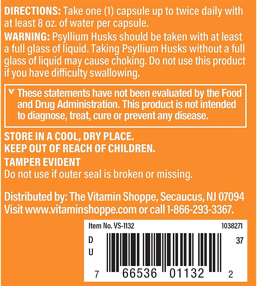 Psyllium Husk Fiber Supplement for Regularity & Healthy Cholesterol - 840mg per Serving - Gluten Free (100 Capsules)