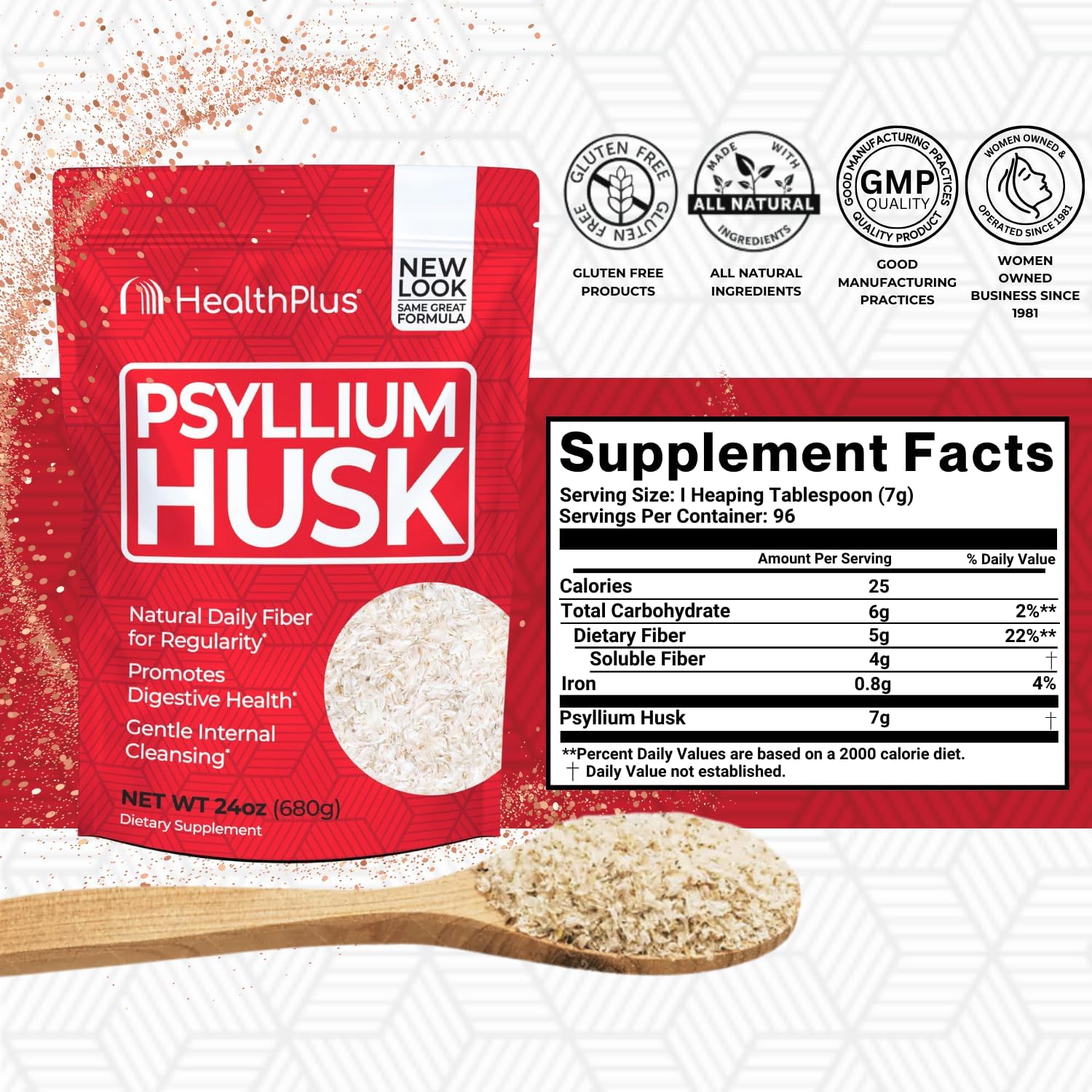 Psyllium Husk Powder - 24 oz, Natural Detox & Daily Fiber Supplement for Constipation Relief, Gentle Gut Cleanse, Keto-Friendly