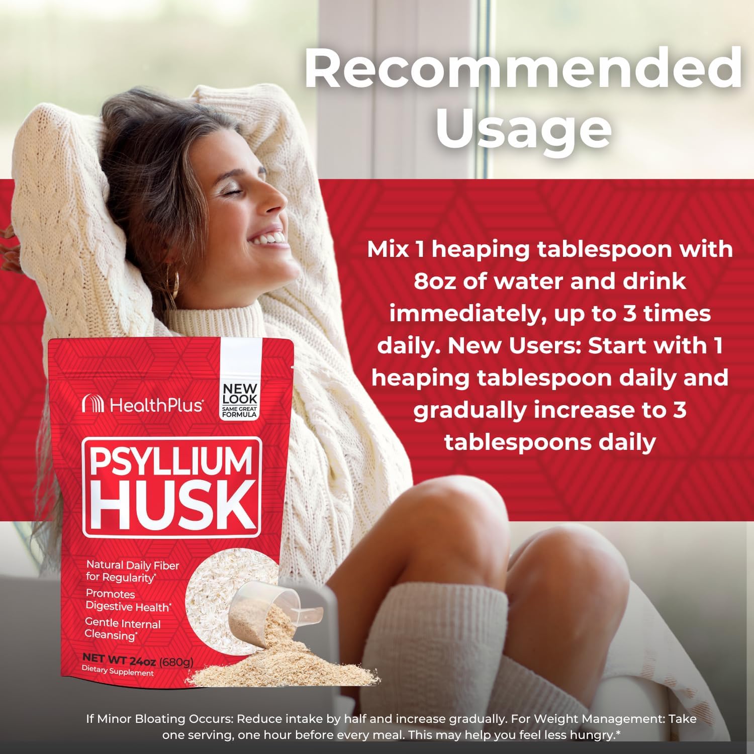 Psyllium Husk Powder - 24 oz, Natural Detox & Daily Fiber Supplement for Constipation Relief, Gentle Gut Cleanse, Keto-Friendly