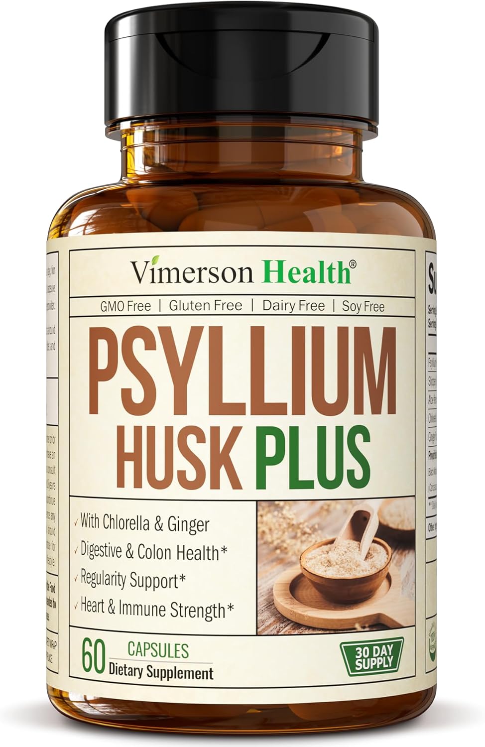 Psyllium Husk Powder Capsules for Digestive Health - Fiber Supplement for Colon & Gut - Antioxidant & Energy Support - Vegan, Non-GMO - 60 Capsules