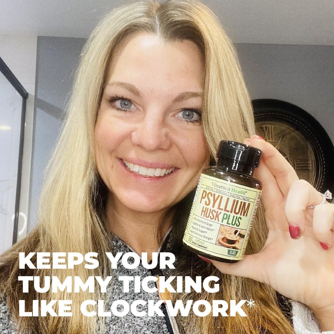 Psyllium Husk Powder Capsules for Digestive Health - Fiber Supplement for Colon & Gut - Antioxidant & Energy Support - Vegan, Non-GMO - 60 Capsules