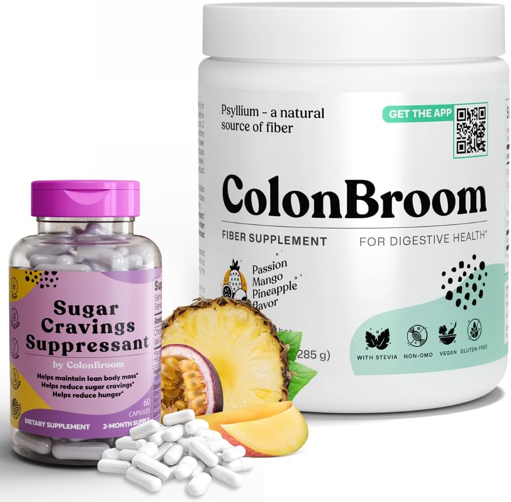 Psyllium Husk Powder Colon Cleanser & Sugar Craving Suppressant Bundle - 200mcg Chromium Picolinate - 60 Servings each