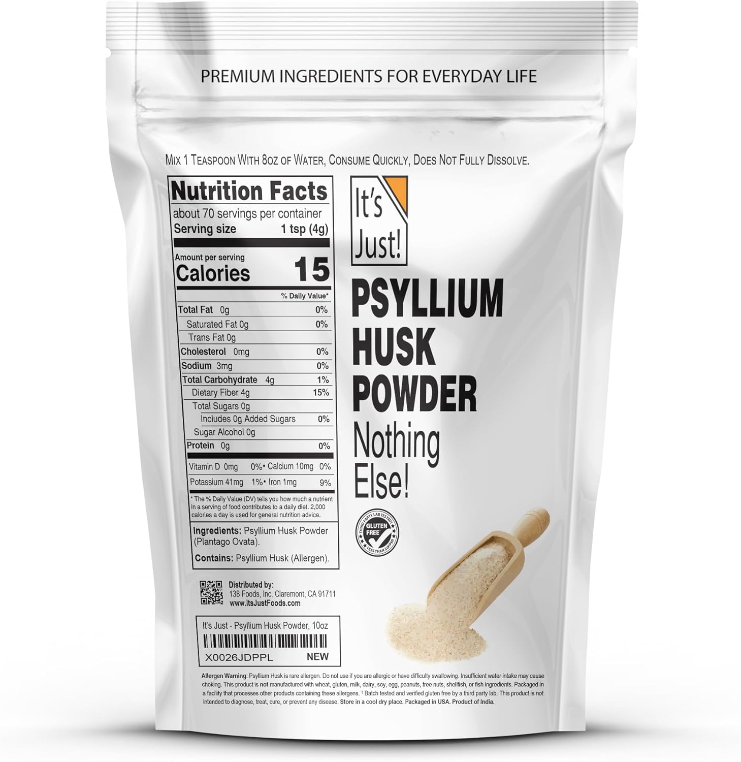 Psyllium Husk Powder for Keto Baking - Finely Ground, Easy Mixing Dietary Fiber - Digestive System Cleanse - Non-GMO - 10oz (Pack of 1)